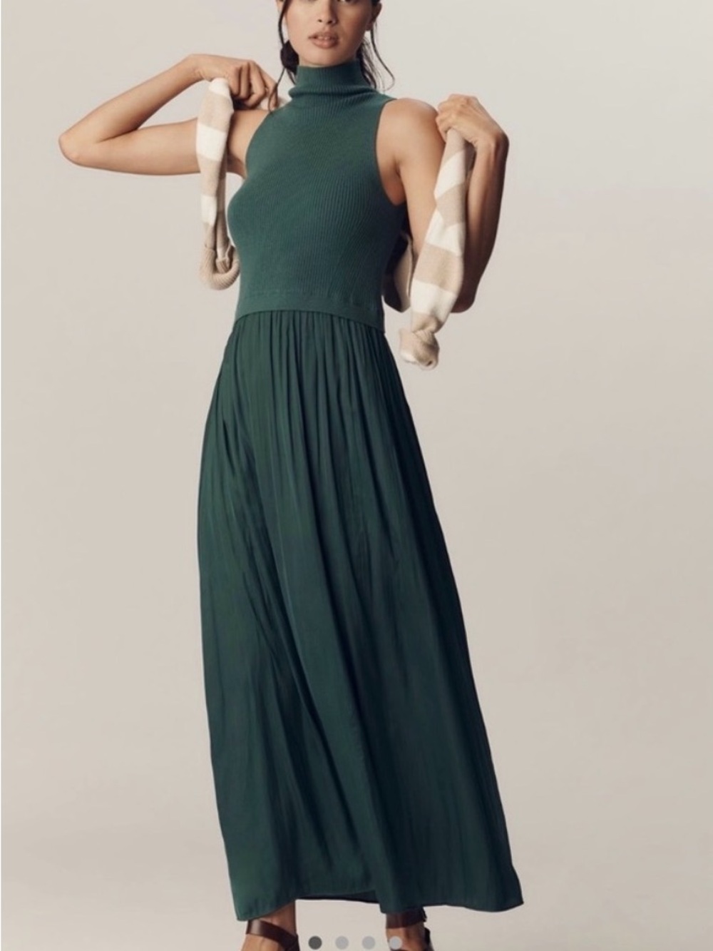 Anthropologie Forest Green Sleeveless Turtleneck Maxi Dress